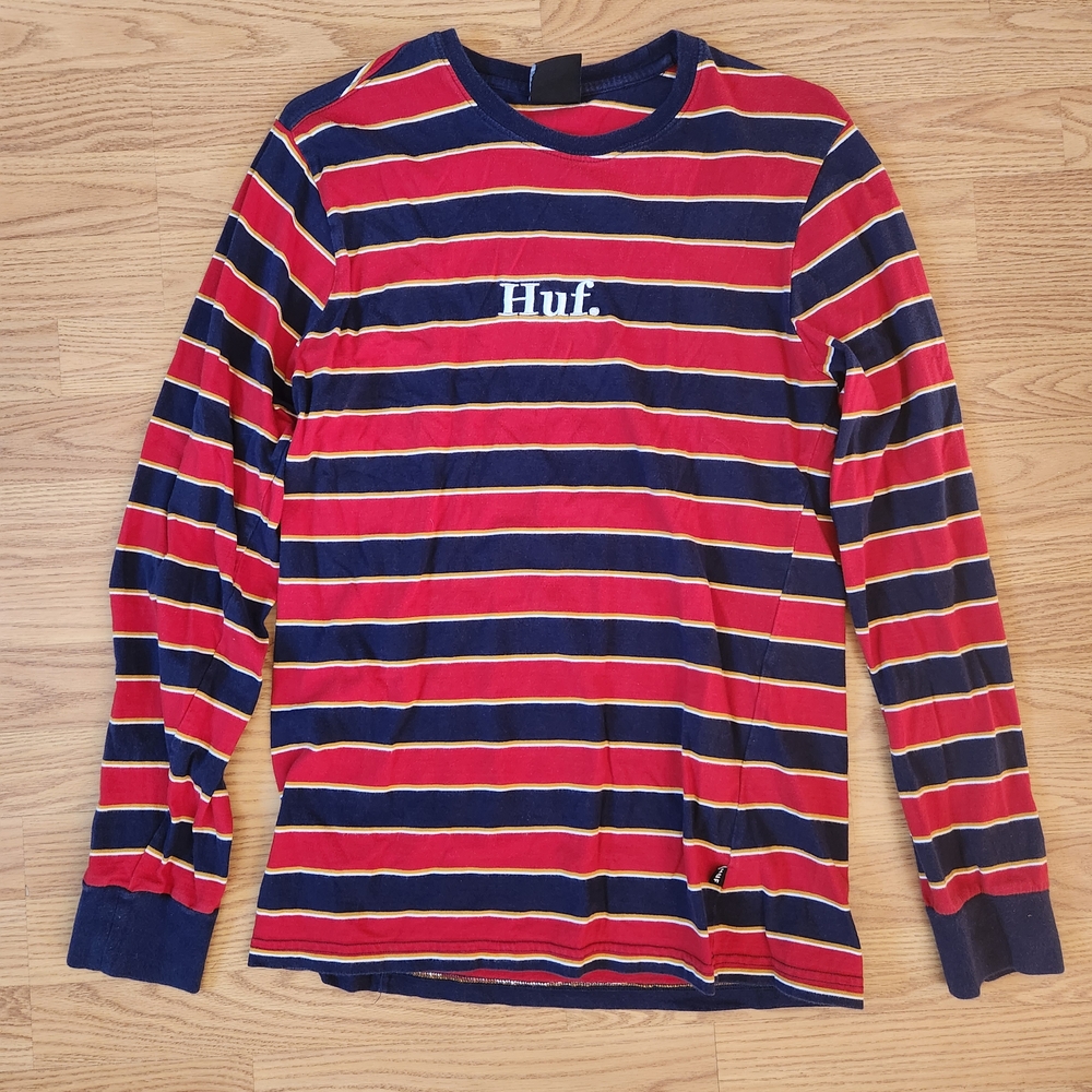 HUF Red and Blue Striped Long Sleeve Tee